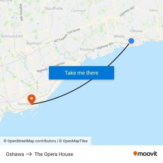 Oshawa to The Opera House map