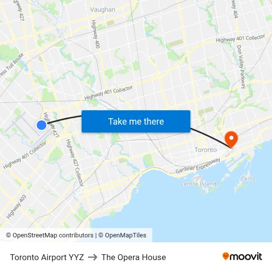 Toronto Airport YYZ to The Opera House map