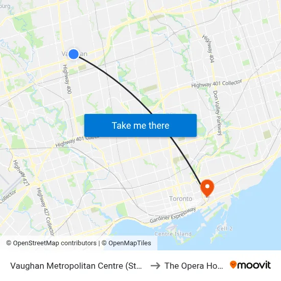Vaughan Metropolitan Centre (Station) to The Opera House map