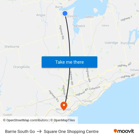 Barrie South Go to Square One Shopping Centre map
