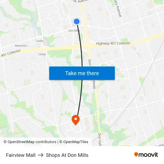 Fairview Mall to Shops At Don Mills map