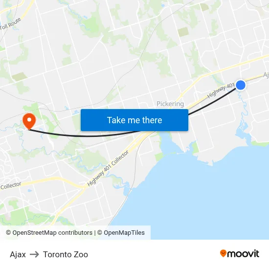 Ajax to Toronto Zoo map