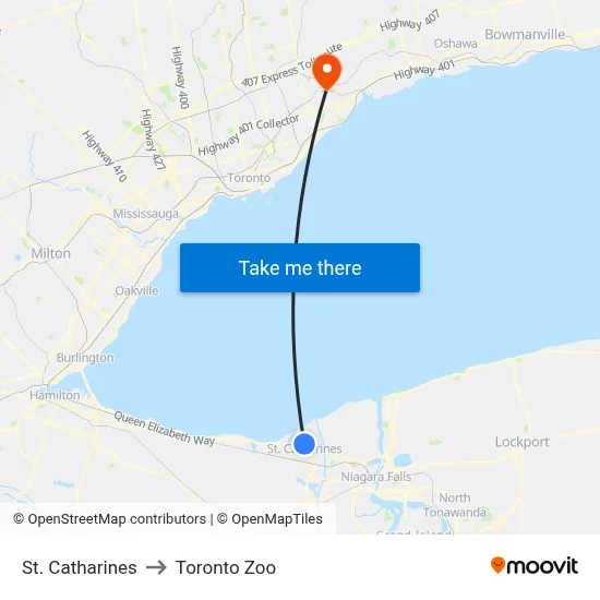 St. Catharines to Toronto Zoo map