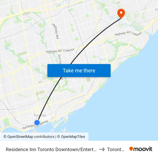 Residence Inn Toronto Downtown/Entertainment District to Toronto Zoo map