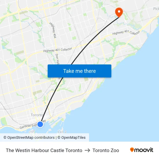 The Westin Harbour Castle Toronto to Toronto Zoo map
