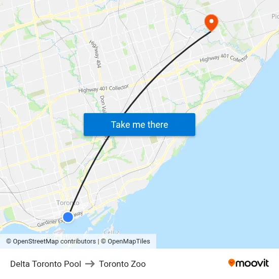 Delta Toronto Pool to Toronto Zoo map
