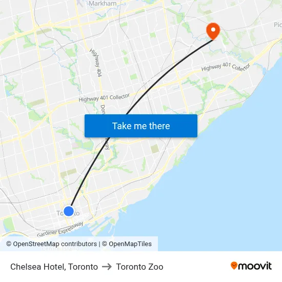 Chelsea Hotel, Toronto to Toronto Zoo map