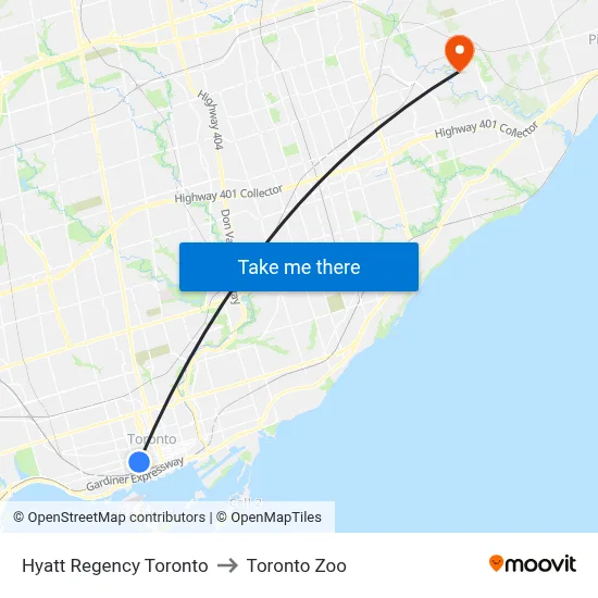 Hyatt Regency Toronto to Toronto Zoo map