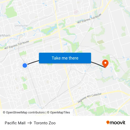 Pacific Mall to Toronto Zoo map