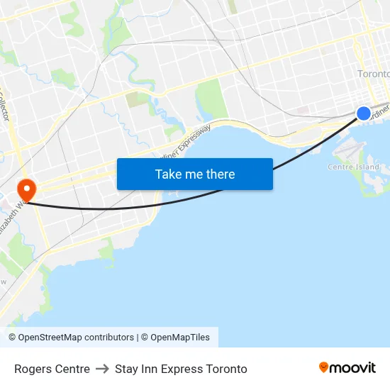 Rogers Centre to Stay Inn Express Toronto map
