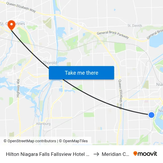 Hilton Niagara Falls Fallsview Hotel and Suites to Meridian Centre map