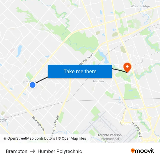 Brampton to Humber Polytechnic map