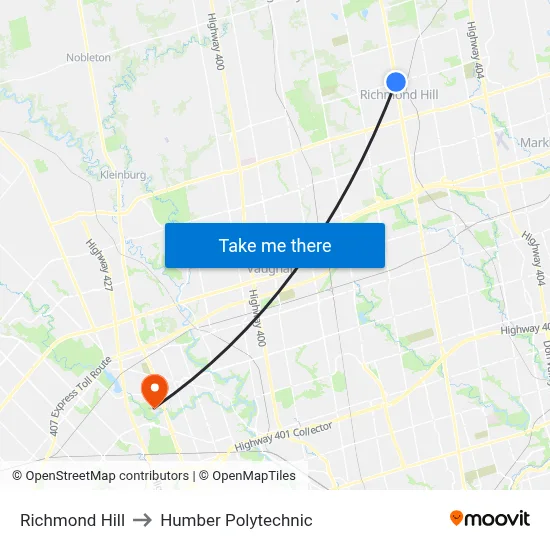 Richmond Hill to Humber Polytechnic map