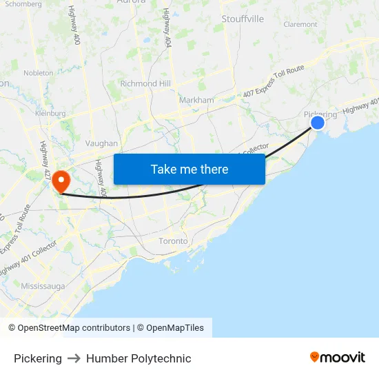 Pickering to Humber Polytechnic map