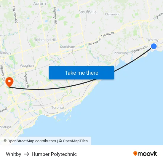 Whitby to Humber Polytechnic map