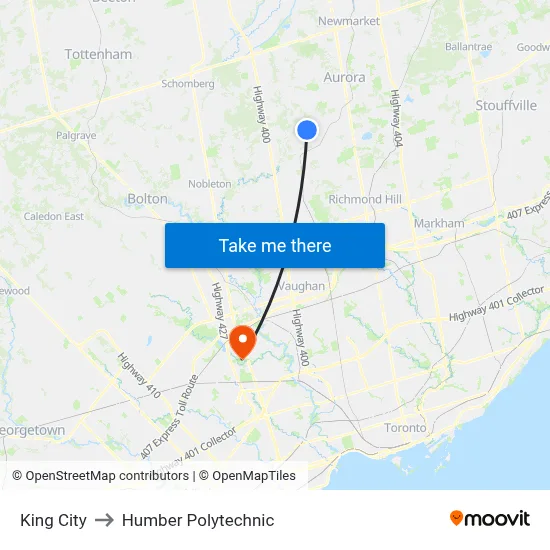 King City to Humber Polytechnic map