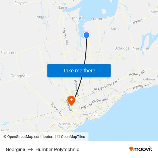 Georgina to Humber Polytechnic map