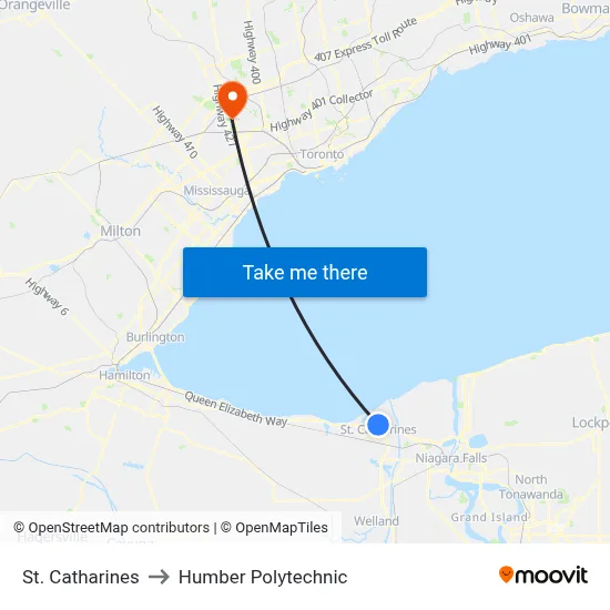 St. Catharines to Humber Polytechnic map