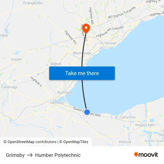 Grimsby to Humber Polytechnic map