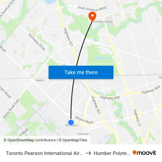 Toronto Pearson International Airport (Yyz) to Humber Polytechnic map