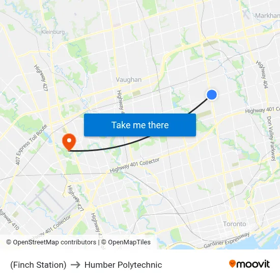 (Finch Station) to Humber Polytechnic map