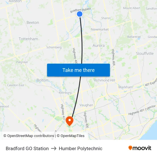 Bradford GO Station to Humber Polytechnic map