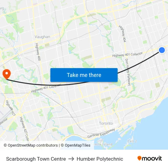 Scarborough Town Centre to Humber Polytechnic map