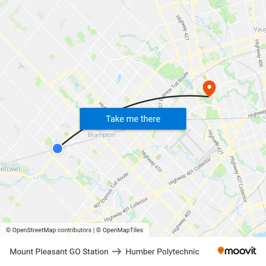 Mount Pleasant GO Station to Humber Polytechnic map