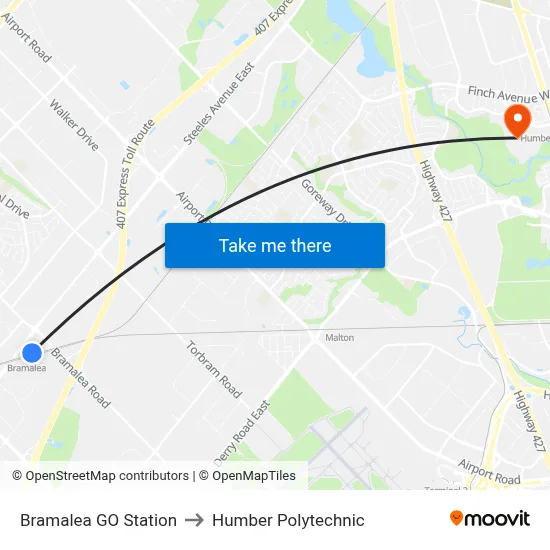 Bramalea GO Station to Humber Polytechnic map