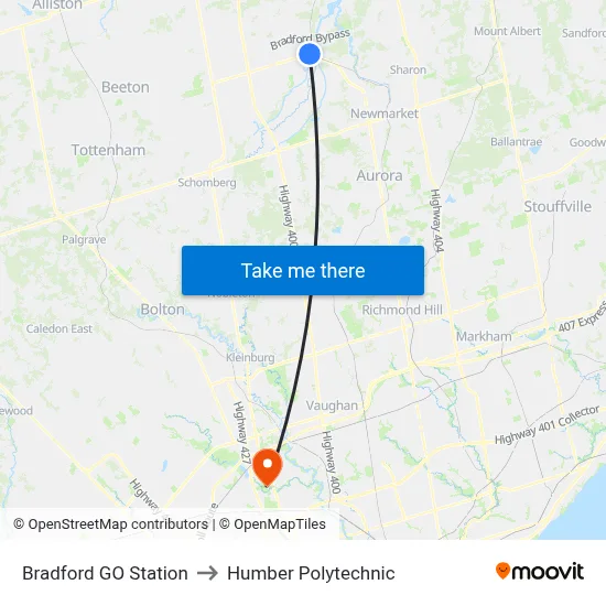 Bradford GO Station to Humber Polytechnic map