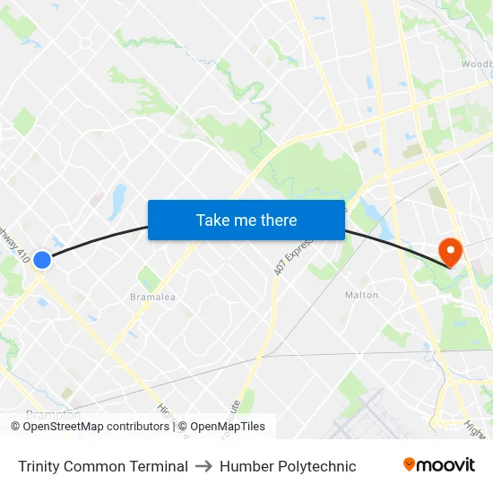 Trinity Common Terminal to Humber Polytechnic map