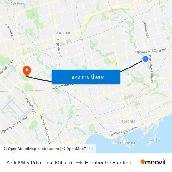 York Mills Rd at Don Mills Rd to Humber Polytechnic map