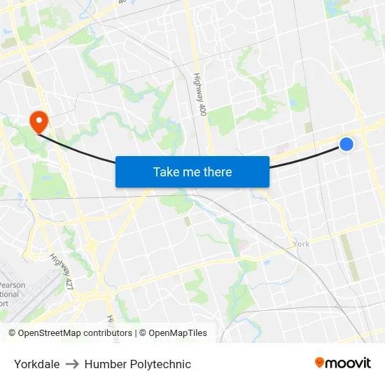 Yorkdale to Humber Polytechnic map