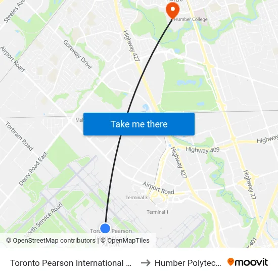 Toronto Pearson International Airport to Humber Polytechnic map