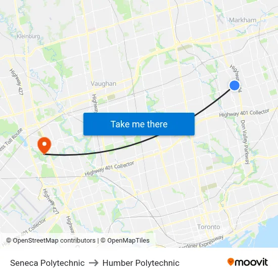Seneca Polytechnic to Humber Polytechnic map