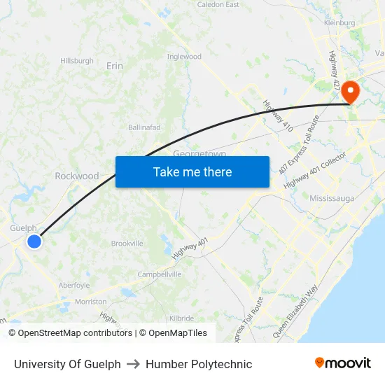 University Of Guelph to Humber Polytechnic map