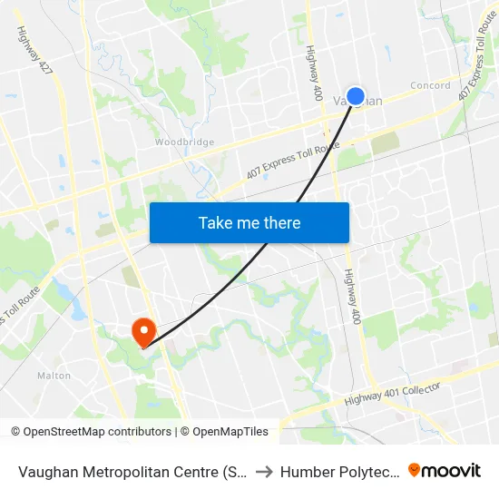 Vaughan Metropolitan Centre (Station) to Humber Polytechnic map