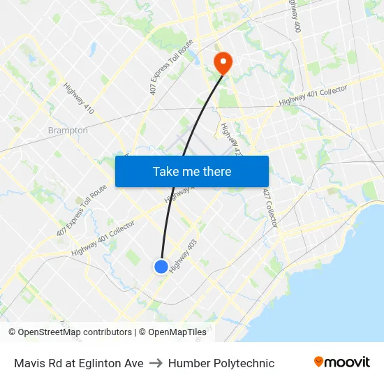 Mavis Rd at Eglinton Ave to Humber Polytechnic map