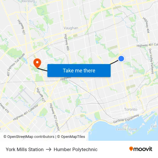 York Mills Station to Humber Polytechnic map