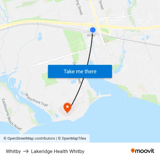 Whitby to Lakeridge Health Whitby map