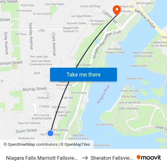 Niagara Falls Marriott Fallsview Hotel Spa to Sheraton Fallsview Hotel map