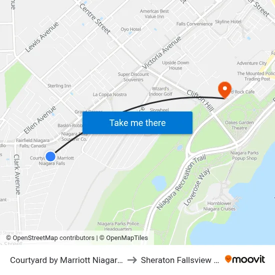 Courtyard by Marriott Niagara Falls to Sheraton Fallsview Hotel map