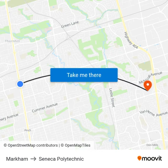 Markham to Seneca Polytechnic map