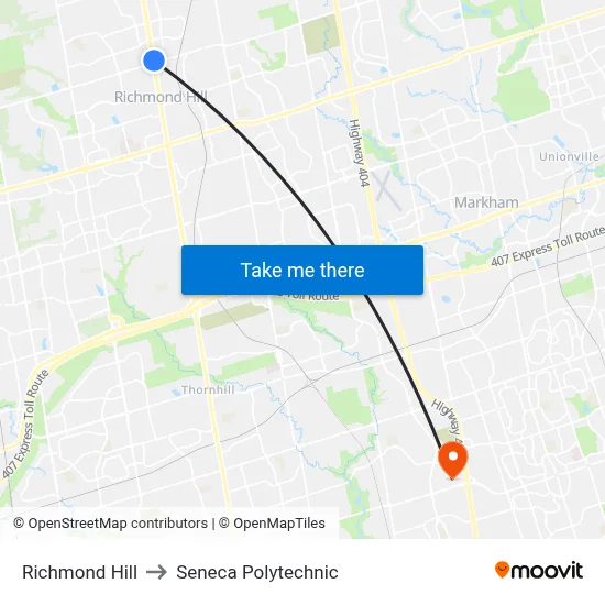 Richmond Hill to Seneca Polytechnic map