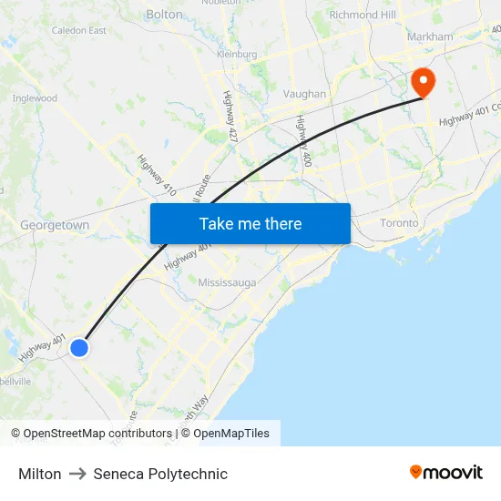 Milton to Seneca Polytechnic map