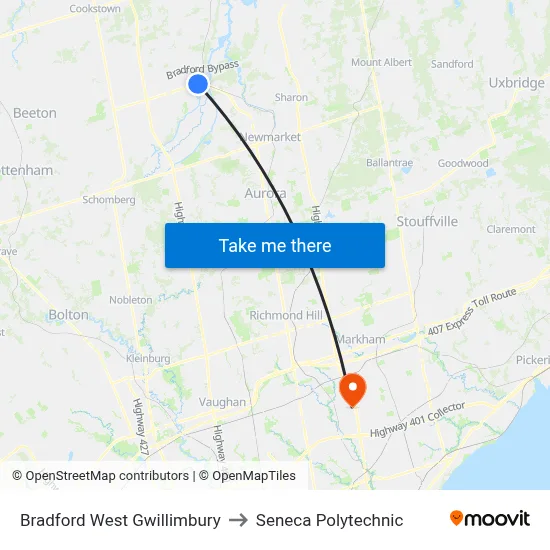Bradford West Gwillimbury to Seneca Polytechnic map