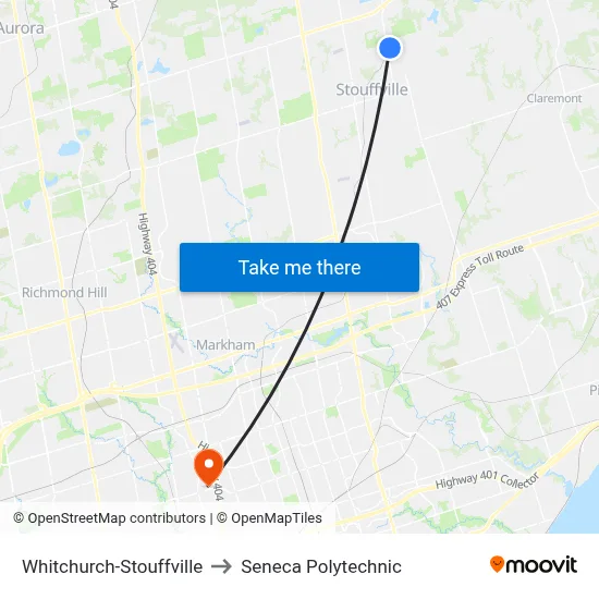Whitchurch-Stouffville to Seneca Polytechnic map