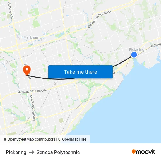 Pickering to Seneca Polytechnic map
