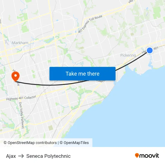 Ajax to Seneca Polytechnic map