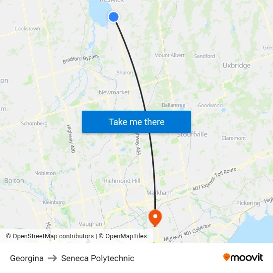 Georgina to Seneca Polytechnic map